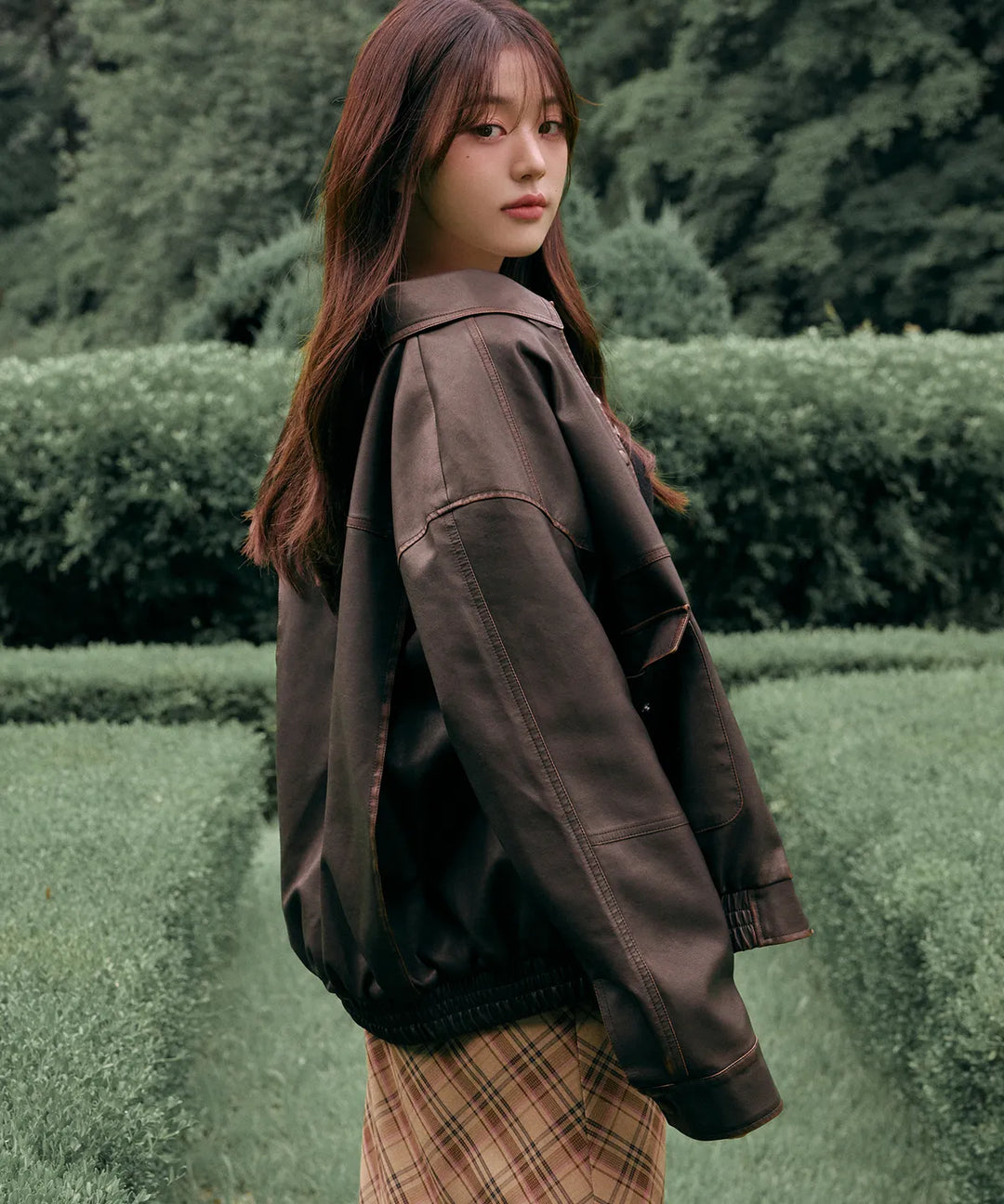 ** JANG WONYOUNG Pick (of IVE) - VINTAGE LEATHER BLOUSON JACKET BROWN