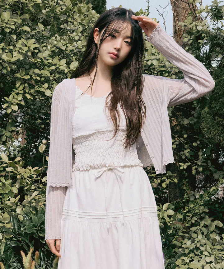 ** JANG WONYOUNG Pick (of IVE) - LACE DETAIL CARDIGAN LIGHT GRAY