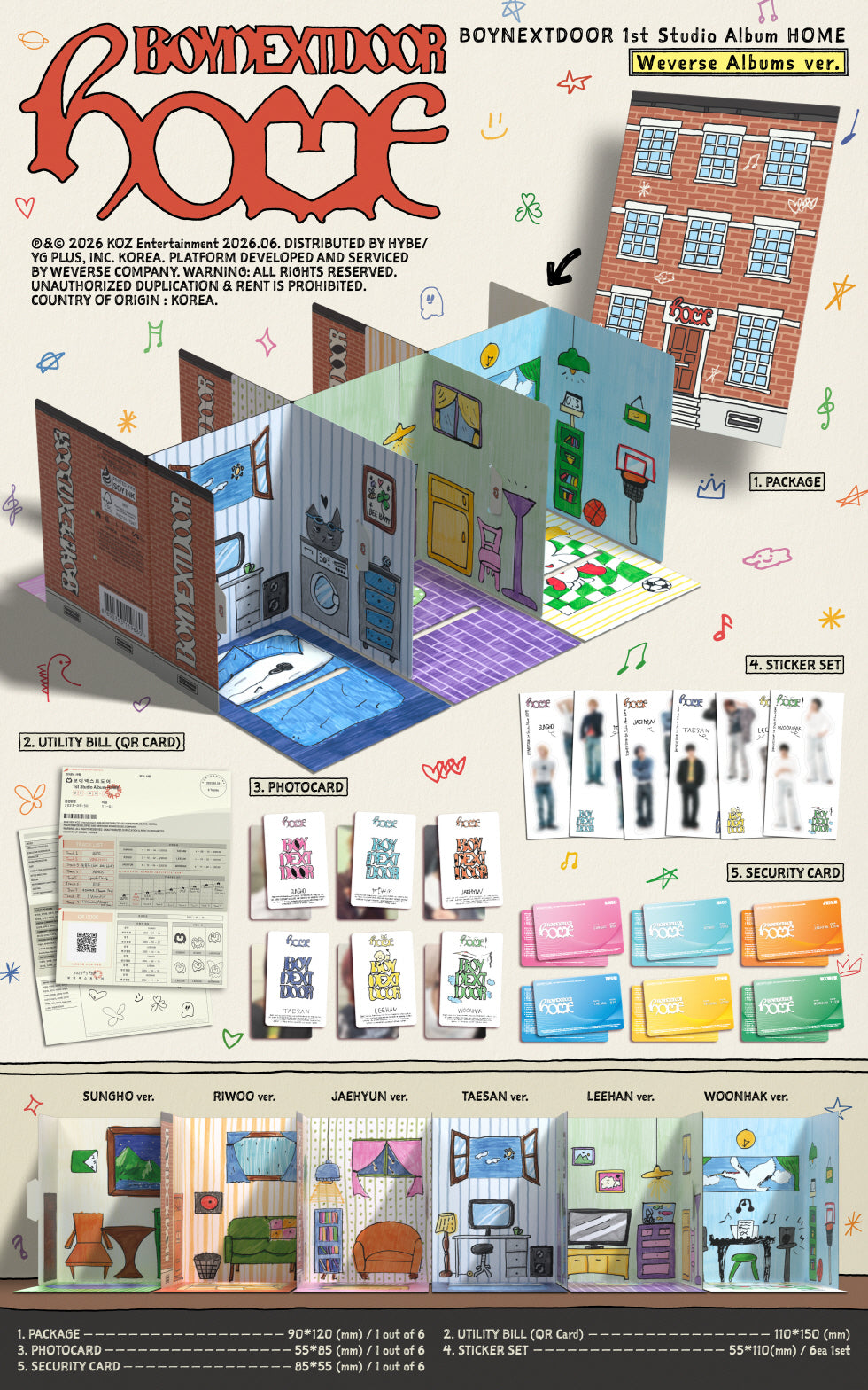[B2B] BOYNEXTDOOR - 1st Studio Album [HOME] (Weverse Albums ver.) (Random Ver. of 6) / [쇼핑몰]보이넥스트도어 - 1st Studio Album [HOME] (Weverse Albums ver.) 6종 중 랜덤