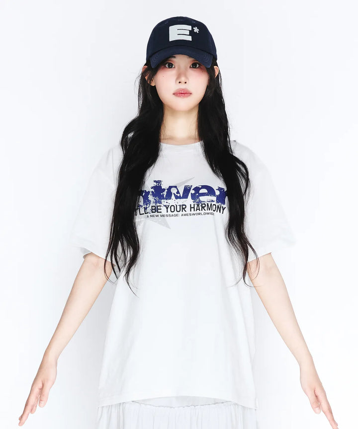 **QWER -Ames-Worldwide QWER VINTAGE STAR TEE WHITE