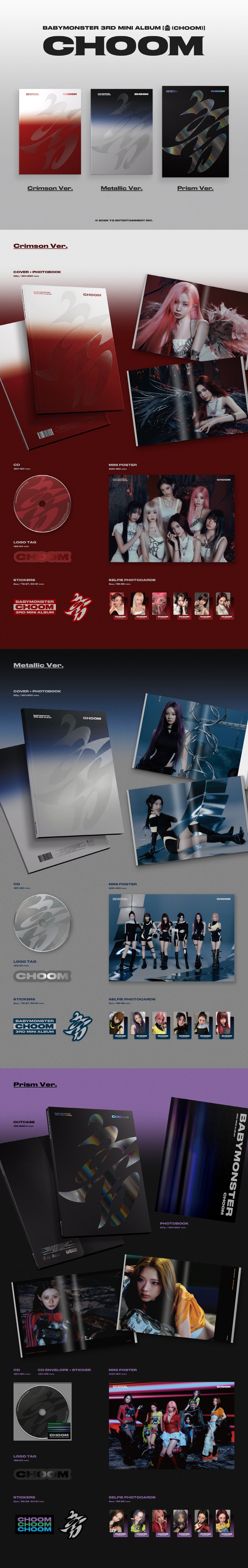 [B2B] BABYMONSTER - 1st Mini Album [CHOOM] Crimson / Metallic / Prism Ver. / 베이비몬스터 (BABYMONSTER) - 미니 3집 [춤 (CHOOM)] Crimson / Metallic / Prism Ver.