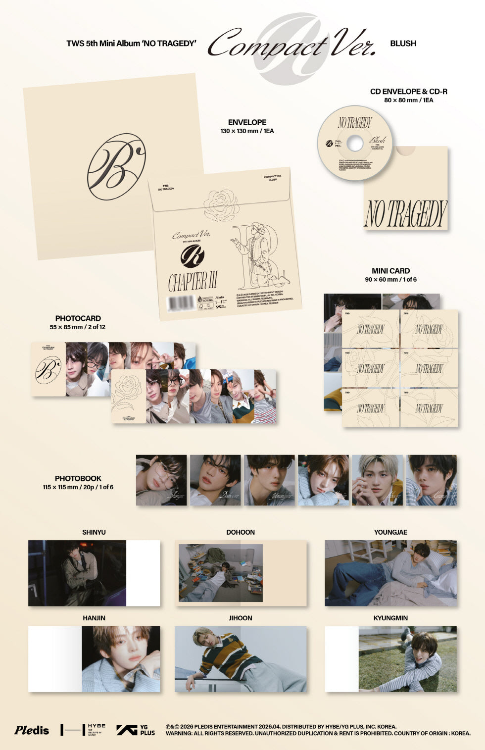 [B2B] TWS - 1st Mini Album [Boyhood] (BLUSH Ver.) / [음반사 도매] 투어스 (TWS) - 미니 5집 [NO TRAGEDY] COMPACT Ver. (BLUSH)