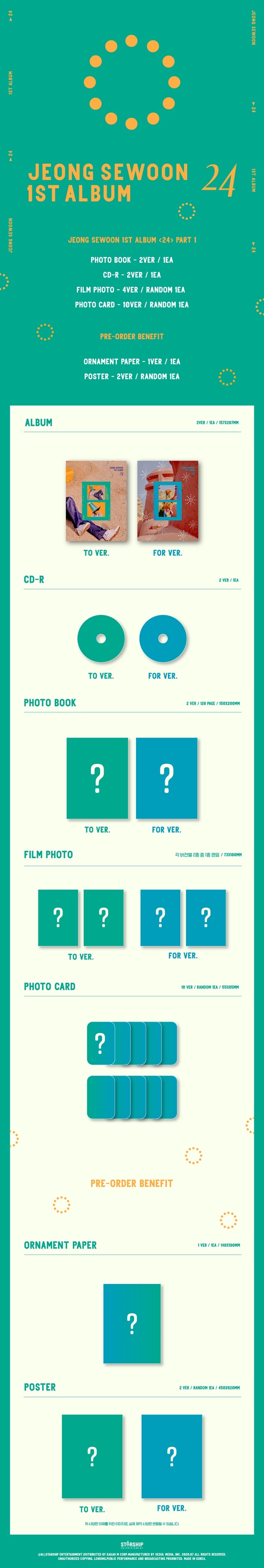 [B2B] [First Press] Jung Se Woon - Vol. 1 [24] PART 1 (Random Ver.) / (to. ver) 정세운 - 1집 [24] PART 1 [랜덤]