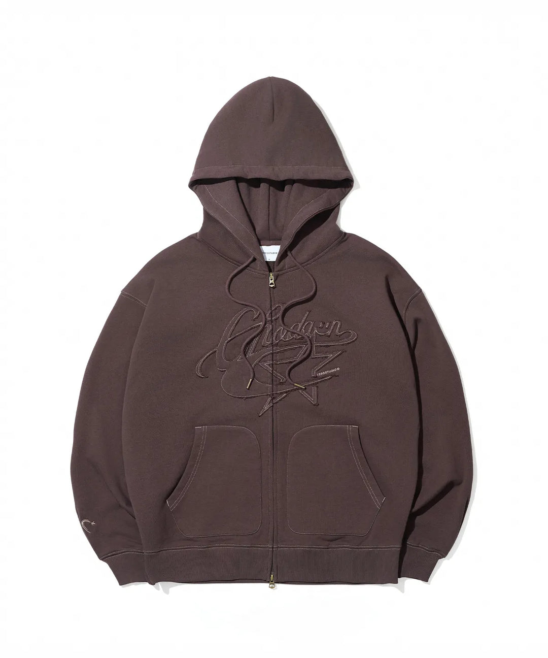 **QWER -Chodan Applique Graphic Hooded Zip-Up_Brown
