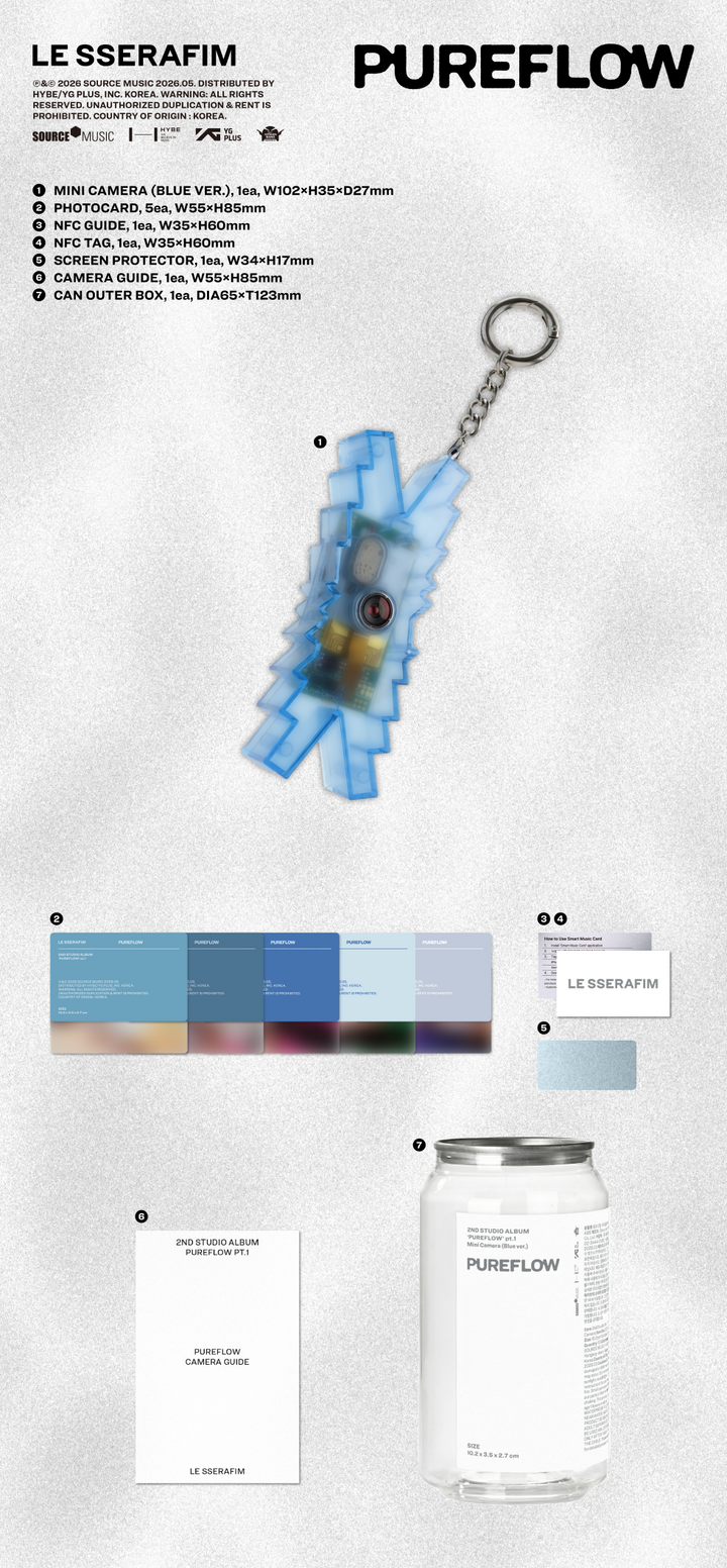 [B2B] LE SSERAFIM - 2nd Studio Album [PUREFLOW] pt.1 (Mini Camera ver.) Blue ver / [쇼핑몰] 르세라핌 - 2nd Studio Album [PUREFLOW] pt.1 (Mini Camera ver.) Blue ver