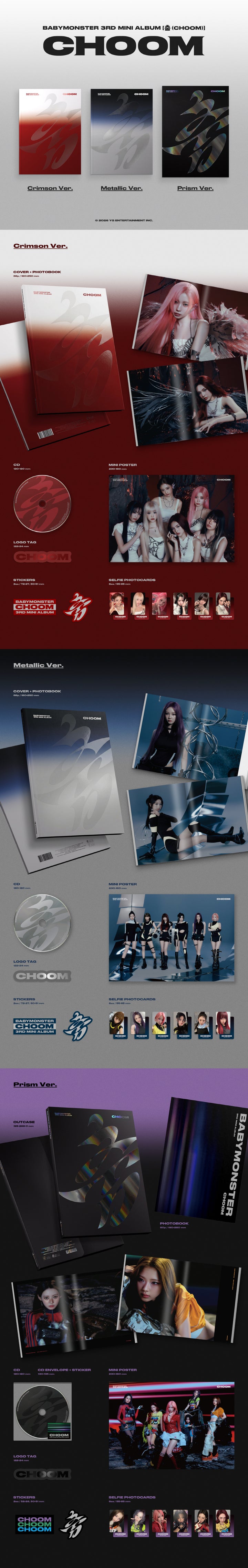 [B2B] BABYMONSTER - 3rd Mini Album [CHOOM] Crimson Ver., Metallic Ver., Prism Ver. / [음반사 도매]  EVENT 세트  베이비몬스터 (BABYMONSTER) - 미니 3집 [춤 (CHOOM)] Crimson / Metallic / Prism Ver.
