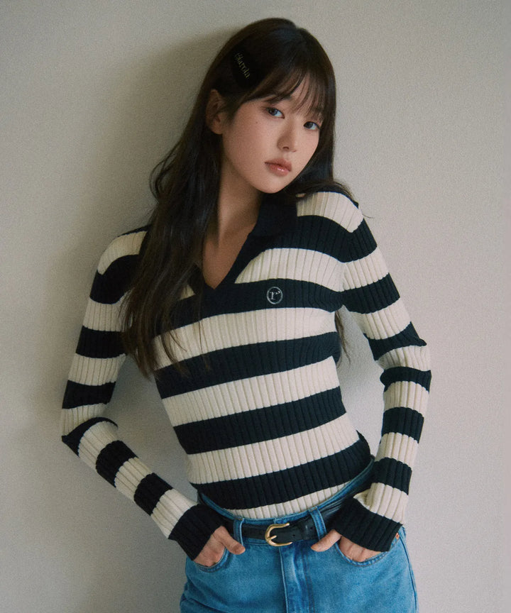 ** JANG WONYOUNG Pick (of IVE) - COLLAR BOARDER KNIT BLACK (FREE)