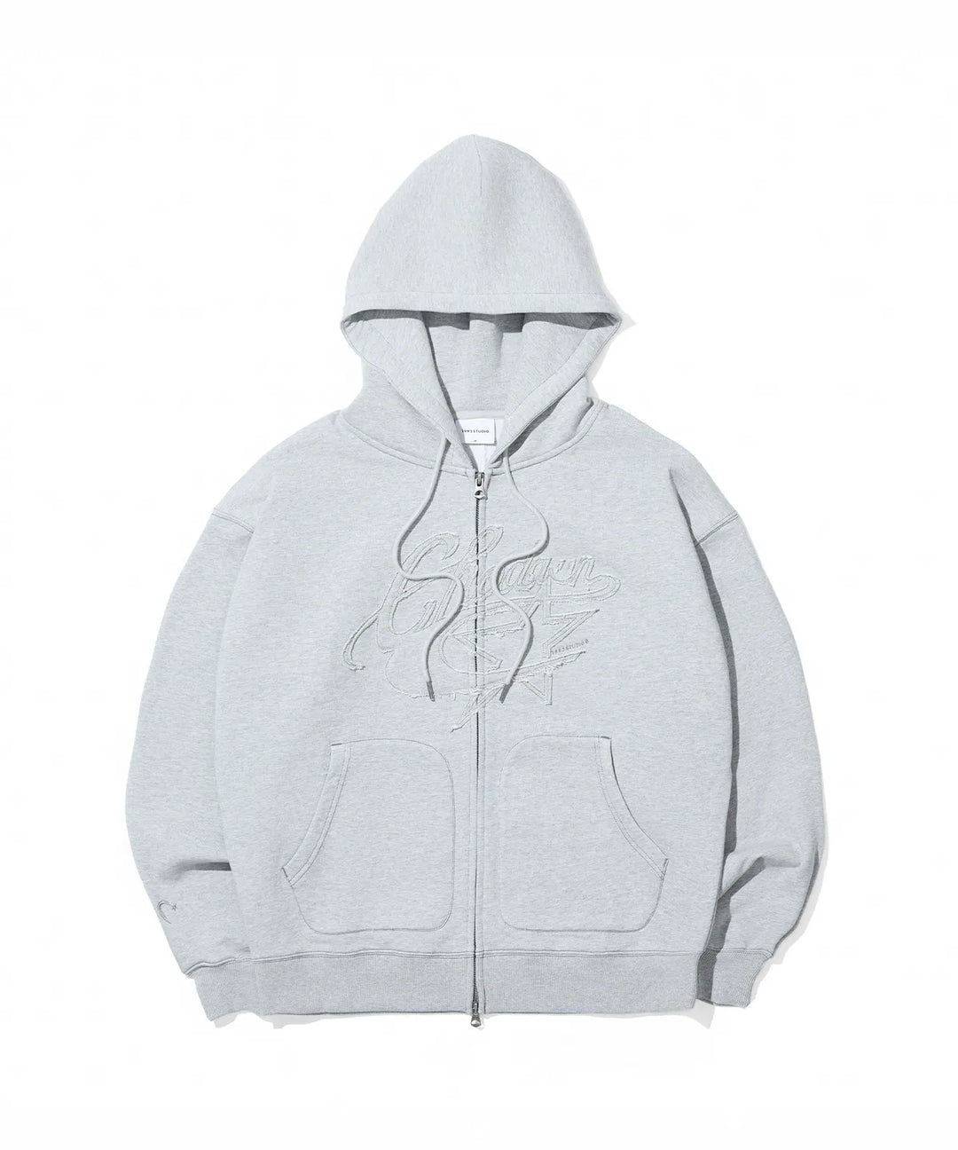 **QWER -Chodan Applique Graphic Hooded Zip-Up_Gray
