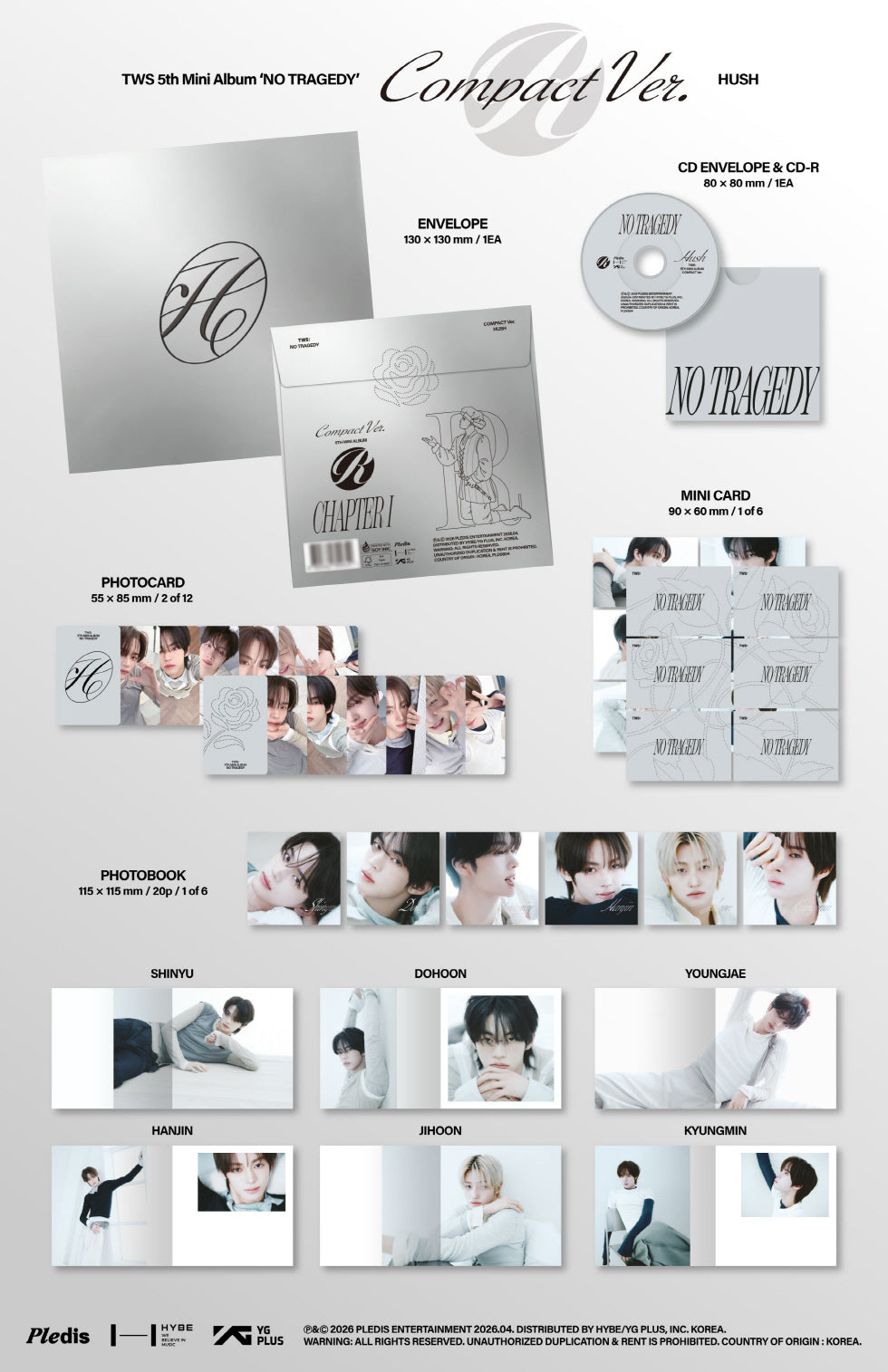 [B2B] TWS - 1st Mini Album Vol.1 [NO TRAGEDY] COMPACT Ver. (HUSH Ver.) / [음반사 도매] 투어스 (TWS) - 미니 5집 [NO TRAGEDY] COMPACT Ver. (HUSH)