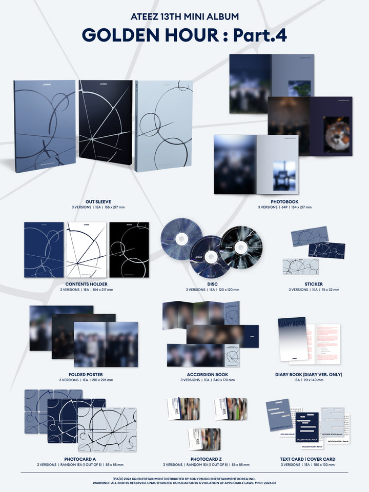 [B2B] ATEEZ - Vol. 13 [GOLDEN HOUR : Part.4] Diary Ver. / A Ver. / Z Ver. (Normal Edition) / [쇼핑몰] 에이티즈 (ATEEZ) - 미니 13집 [GOLDEN HOUR : Part.4] Diary Ver./A ve/ Z verr
