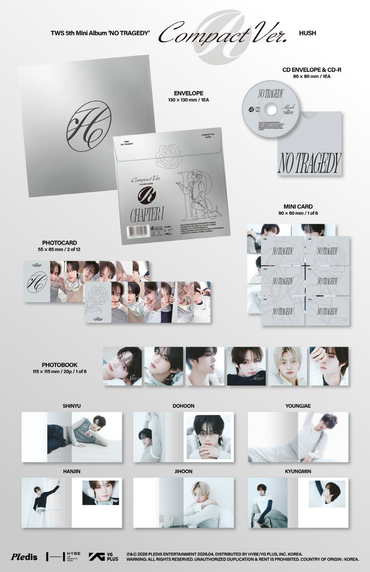 [B2B] TWS - 1st Mini Album Vol.1 [NO TRAGEDY] COMPACT Ver. (HUSH Ver.) / [음반사 도매] 투어스 (TWS) - 미니 5집 [NO TRAGEDY] COMPACT Ver. (HUSH)