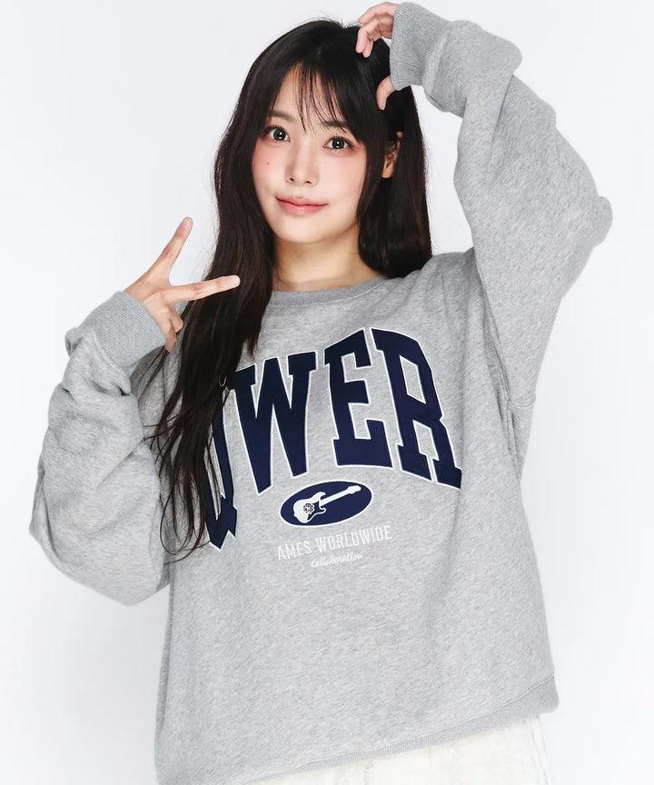 **QWER -Ames-Worldwide  BASIC APPLIQUE SWEATSHIRT GREY