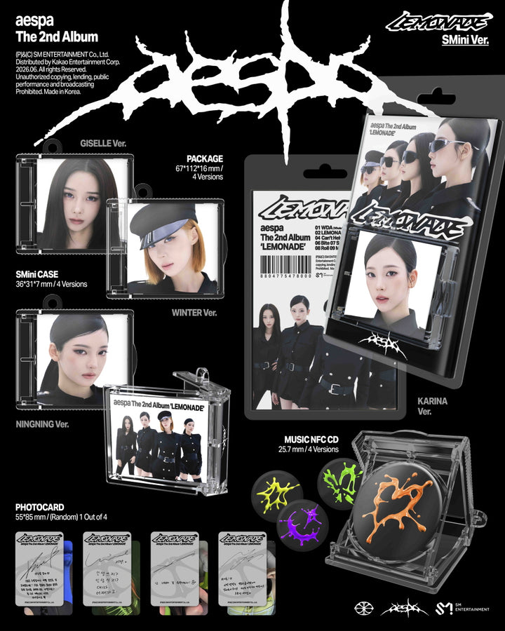 [SOLD OUT] [음반사 도매] 에스파 (aespa) - 정규 2집 [LEMONADE] (SMini Ver.)(스마트앨범) 4종 중 랜덤