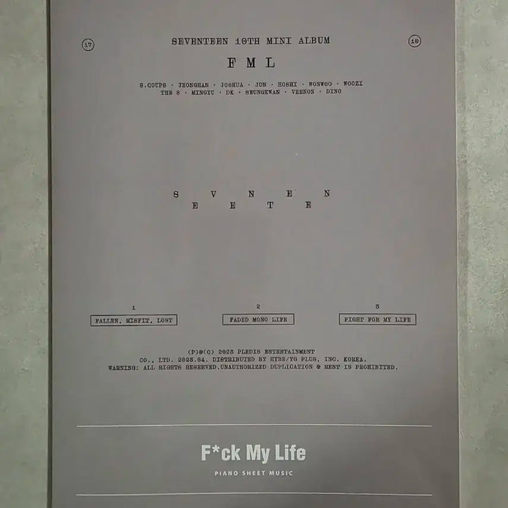 세븐틴 악보집 세트 Seventeen Land Day/Night