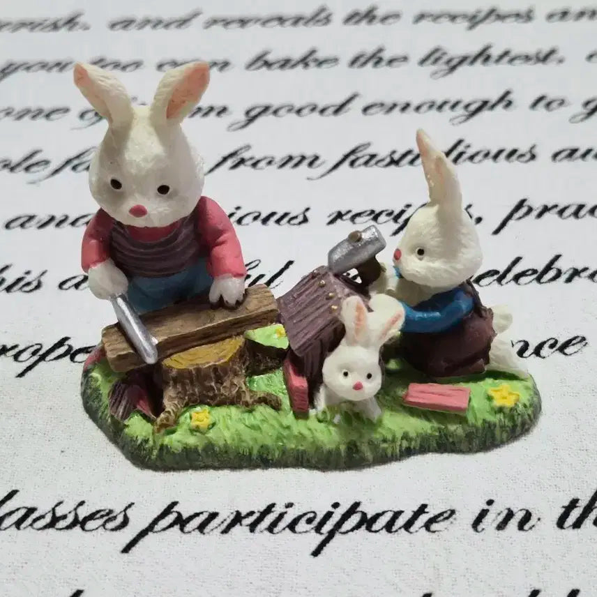 토끼 가족 목공예  피규어