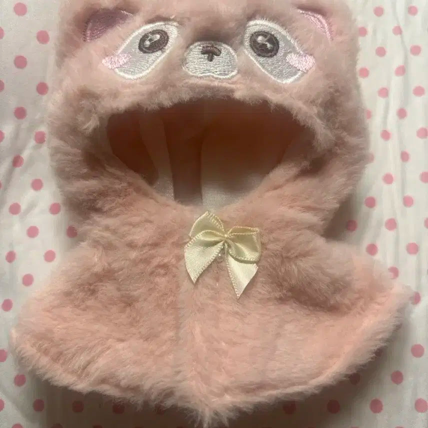 10cm인형옷 너구리 핑크 리본 모자망토