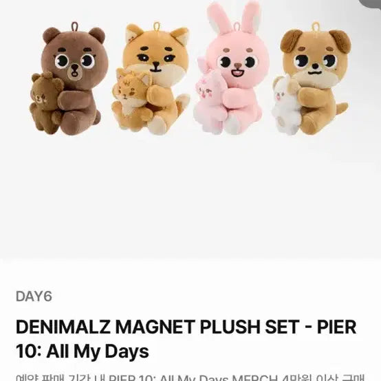 데이식스 팬미팅 엠디 데니멀즈 마그넷 플러시 세트 방