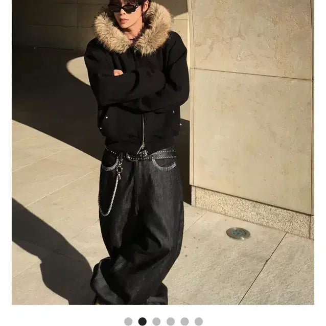 [BUNJANG] New Unisex Raccoon Fur Hooded Zip-Up Grey / 새상품 남녀공용 라쿤퍼 후드 집업 그레이