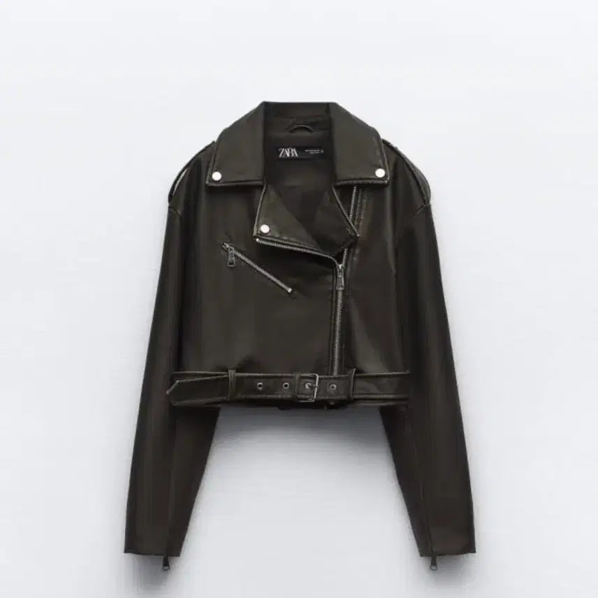 [BUNJANG] Zara Vintage Faux Leather Crop Biker Jacket (M) / 자라 공홈 빈티지 페이크 레더 크롭 바이커 점퍼(M)