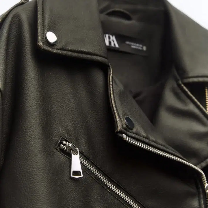 [BUNJANG] Zara Vintage Faux Leather Crop Biker Jacket (M) / 자라 공홈 빈티지 페이크 레더 크롭 바이커 점퍼(M)