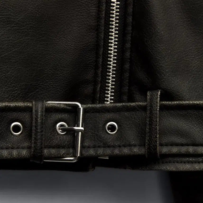 [BUNJANG] Zara Vintage Faux Leather Crop Biker Jacket (M) / 자라 공홈 빈티지 페이크 레더 크롭 바이커 점퍼(M)