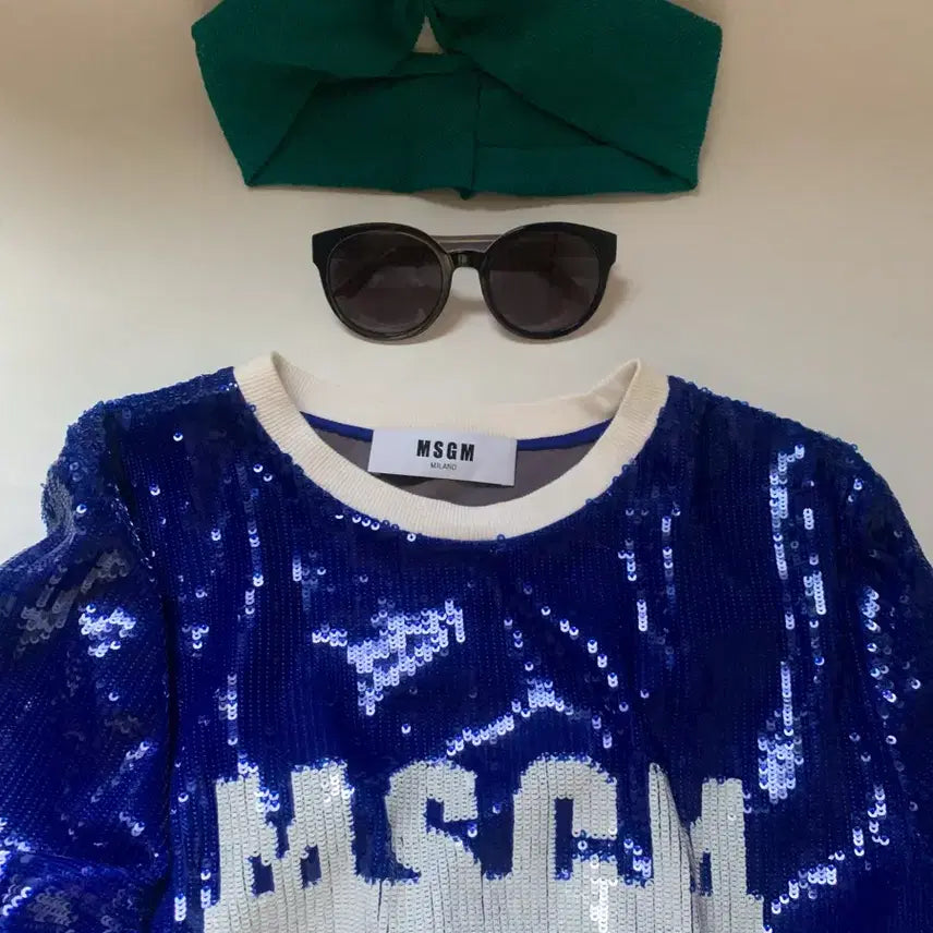 [BUNJANG] MSGM Sequin Embellished T-shirt / MSGM 블루 시퀸 스팽글 여성 반팔 티셔츠 S사이즈