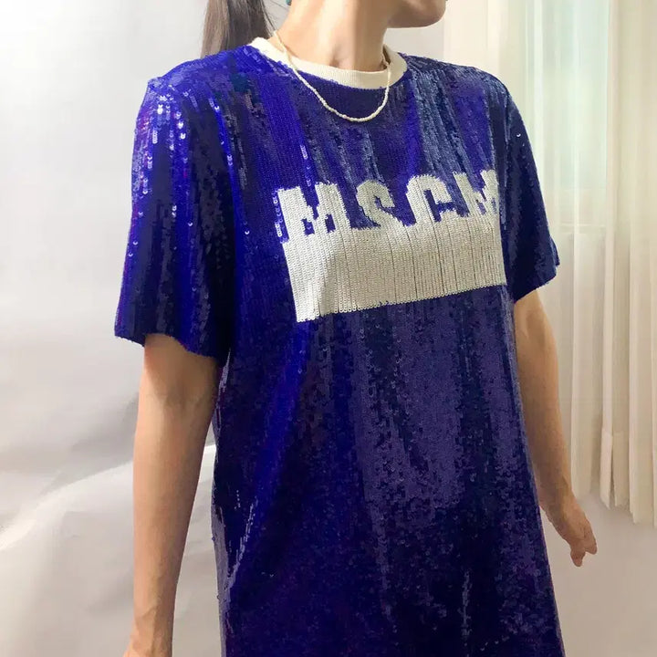 [BUNJANG] MSGM Sequin Embellished T-shirt / MSGM 블루 시퀸 스팽글 여성 반팔 티셔츠 S사이즈