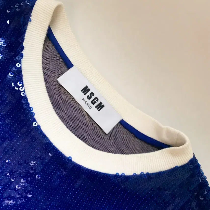 [BUNJANG] MSGM Sequin Embellished T-shirt / MSGM 블루 시퀸 스팽글 여성 반팔 티셔츠 S사이즈