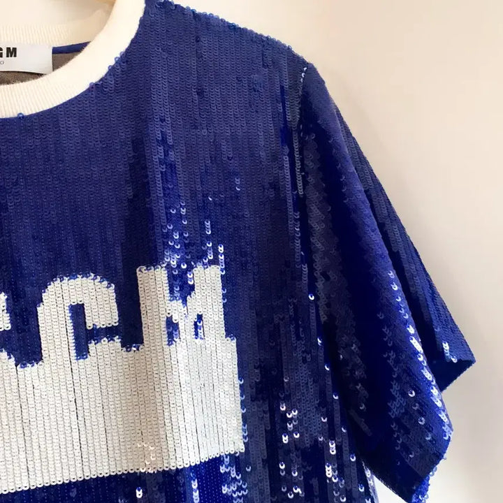 [BUNJANG] MSGM Sequin Embellished T-shirt / MSGM 블루 시퀸 스팽글 여성 반팔 티셔츠 S사이즈