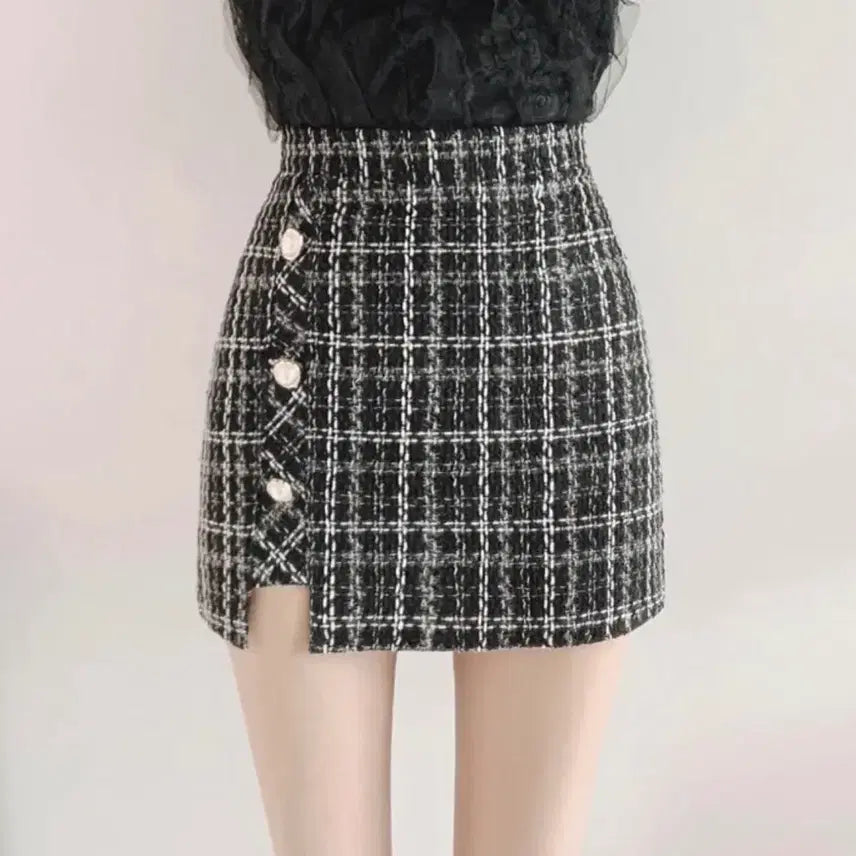 [BUNJANG] Jinju Tweed Mini Skirt / 에이블리 진주 트위드 트임 미니스커트