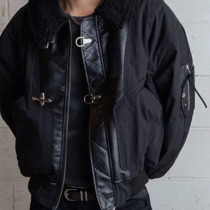 [BUNJANG] RSSC x Pogservice Leather Mix Cotton Bomber Jacket 2 / RSSC x 포그서비스 레더믹스 코튼 봄버 자켓 2