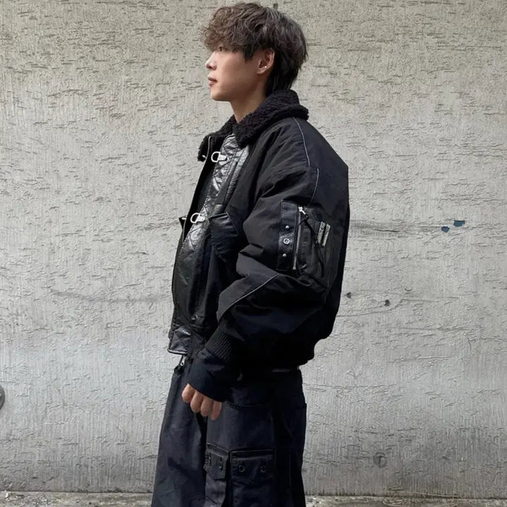 [BUNJANG] RSSC x Pogservice Leather Mix Cotton Bomber Jacket 2 / RSSC x 포그서비스 레더믹스 코튼 봄버 자켓 2