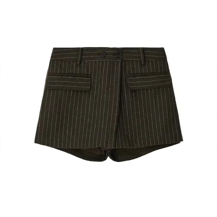[BUNJANG] Pin Stripe Wrap Shorts Khaki Brown / 기준 Pin Stripe Wrap Shorts Khaki Brown