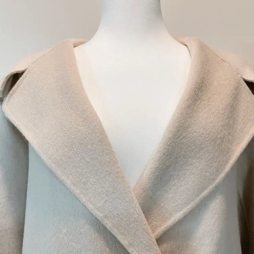 [BUNJANG] Female Big Collar Handmade Wool Blend Belted Coat (Light Beige) / 여성 빅카라 핸드메이드 모 53% 벨티드 코트 FREE 연베이지