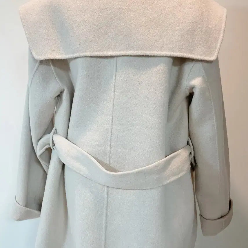 [BUNJANG] Female Big Collar Handmade Wool Blend Belted Coat (Light Beige) / 여성 빅카라 핸드메이드 모 53% 벨티드 코트 FREE 연베이지