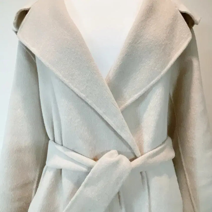 [BUNJANG] Female Big Collar Handmade Wool Blend Belted Coat (Light Beige) / 여성 빅카라 핸드메이드 모 53% 벨티드 코트 FREE 연베이지