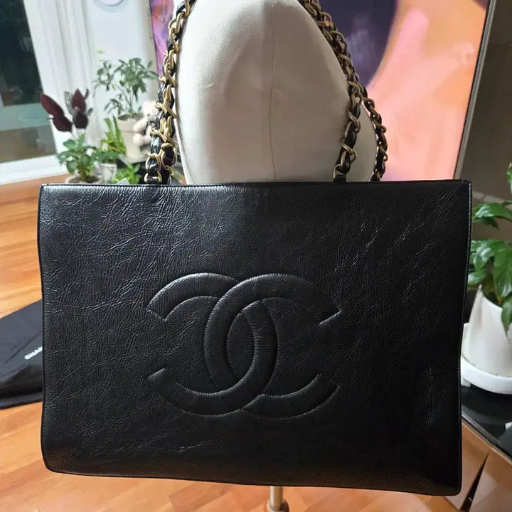 [BUNJANG] Chanel Black Leather Shopper Chain Tote Bag / 샤넬 블랙 레더 쇼퍼백 체인 토트백
