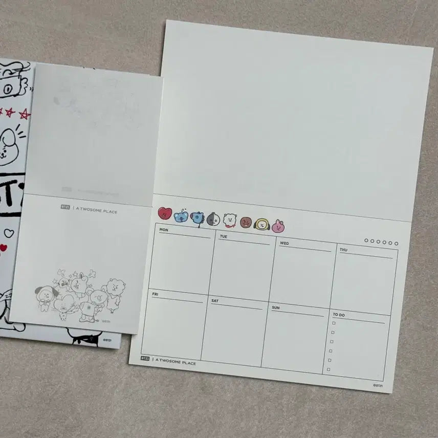 방탄소년단 BT21 다이어리 스케줄러 메모지 투썸플레이스 데일리키트