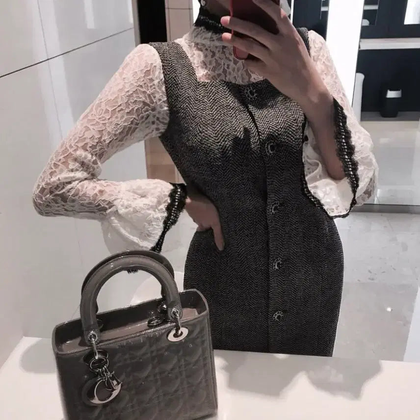 [BUNJANG] Handmade Herringbone Tweed Dress (Size 55) / 핸드메이드 헤링본 트위드 원피스 55사이즈