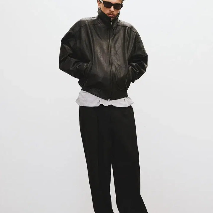 [BUNJANG] RECTO Vintage Effect Crack Leather Jacket / 렉토 빈티지 이펙트 크랙 레더 점퍼