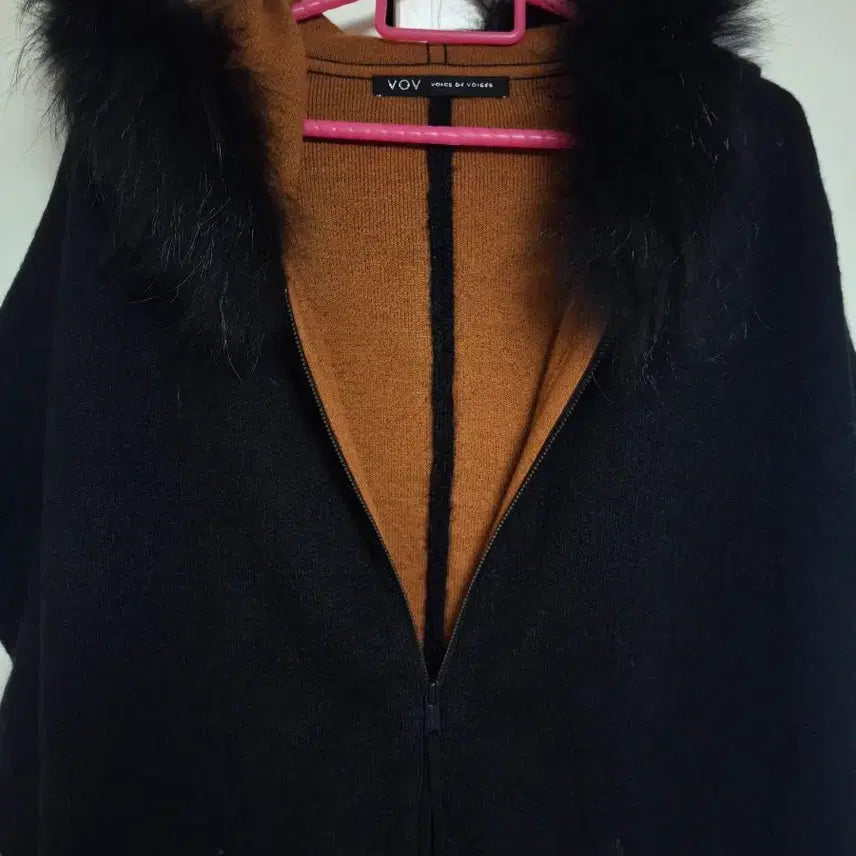 [BUNJANG] VOV Raccoon Fur Cape Coat One Size / 택포/VOV 라쿤털 케이프 코트 (프리사이즈