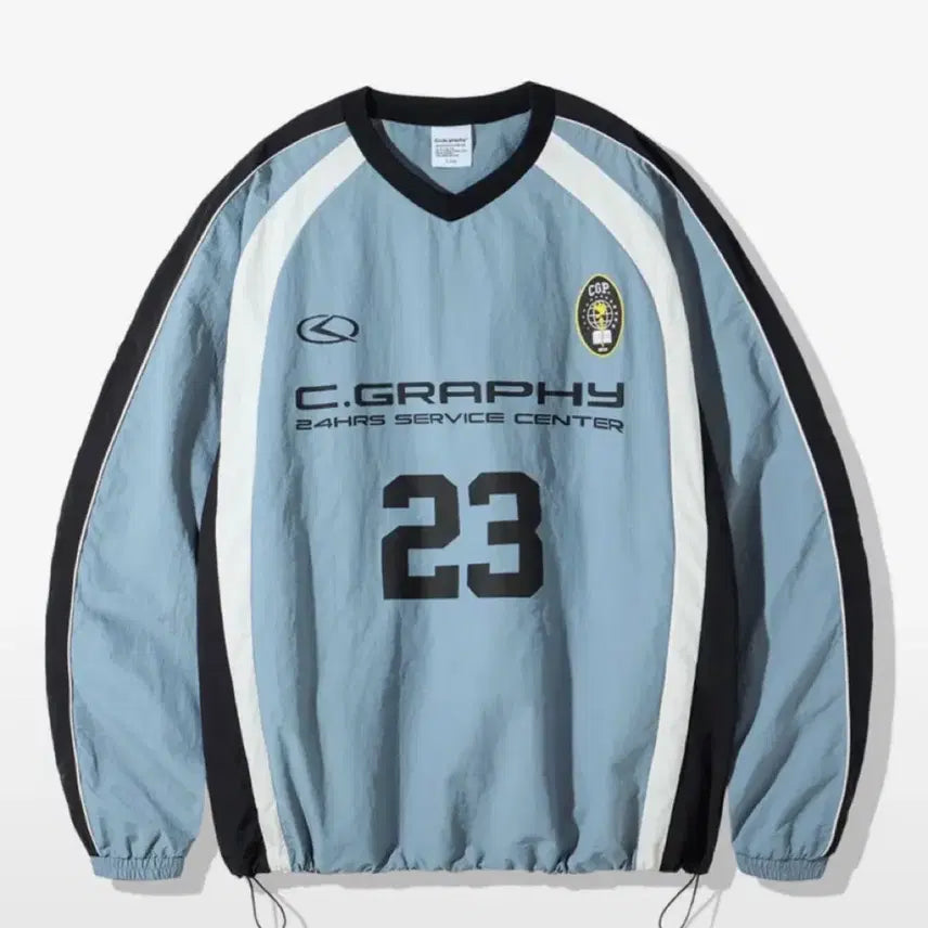 [BUNJANG] CODE GRAPHY Colorblock Sport Crewneck Sky Blue / 코드그라피 화섬 배색 스포츠 크루넥 스카이블루