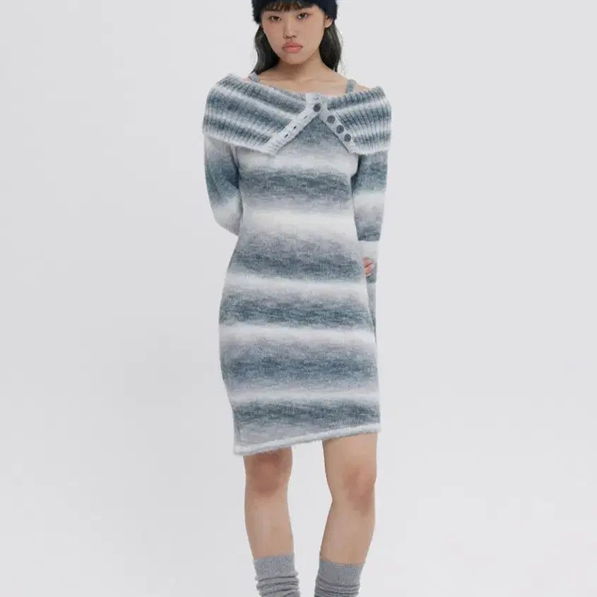 [BUNJANG] Romantic Crown Gradation Knit Dress - Gray / (정리 특가)로맨틱크라운 그라데이션 니트 드레스_그레이
