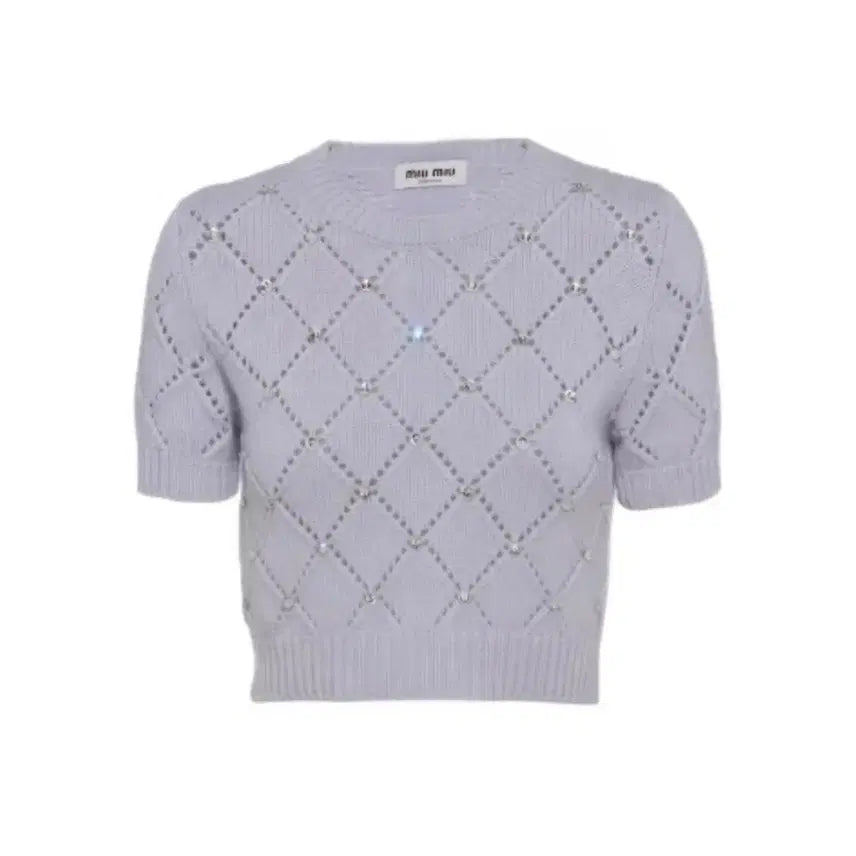 [BUNJANG] Miu Miu Purple Crop Knit Top / 미우미우 퍼플 크롭 반팔 니트