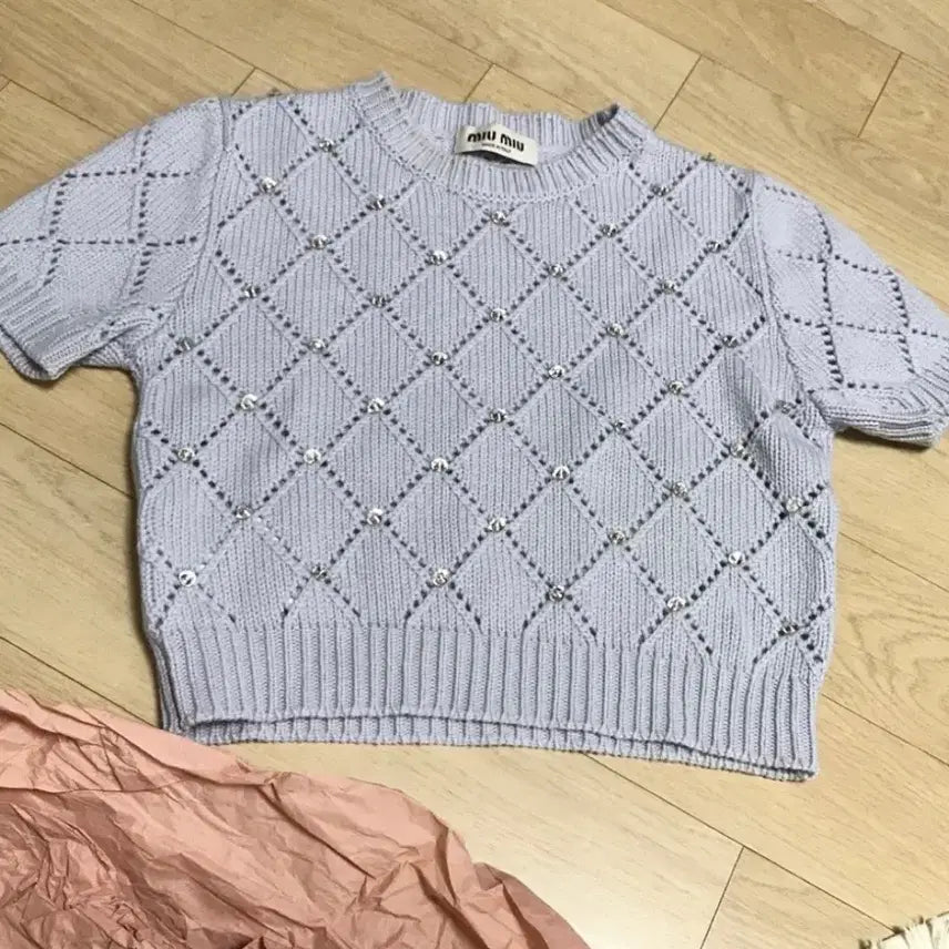 [BUNJANG] Miu Miu Purple Crop Knit Top / 미우미우 퍼플 크롭 반팔 니트