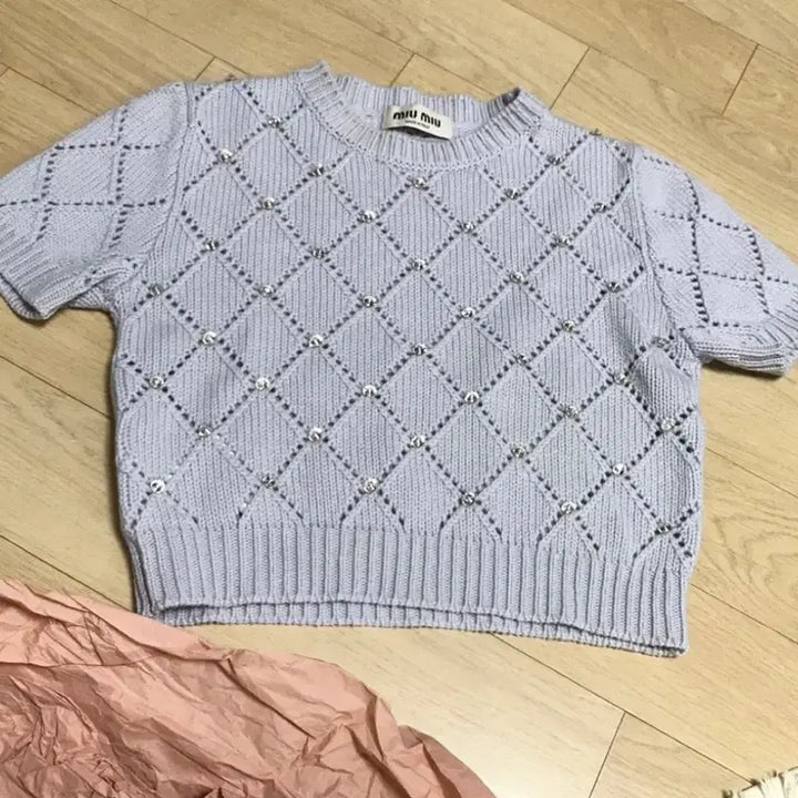 [BUNJANG] Miu Miu Purple Crop Knit Top / 미우미우 퍼플 크롭 반팔 니트