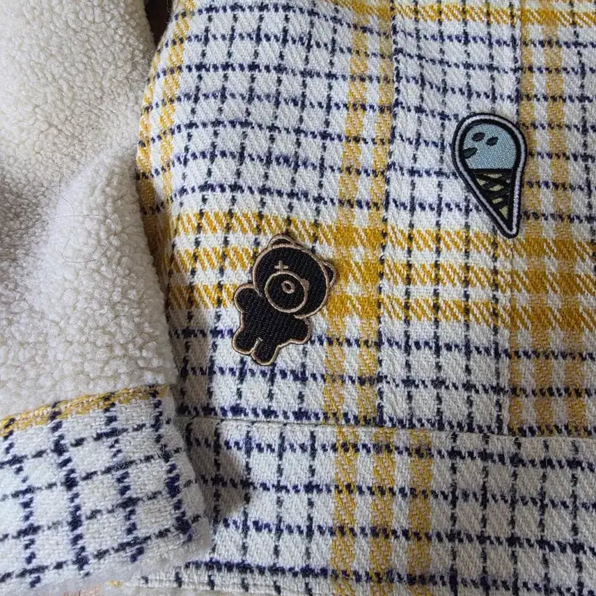 [BUNJANG] CCAABB Checkered Fleece Jacket / CCAABB 체크 배색 뽀글이 숏 자켓 가슴반품 53 와펜 95 양털