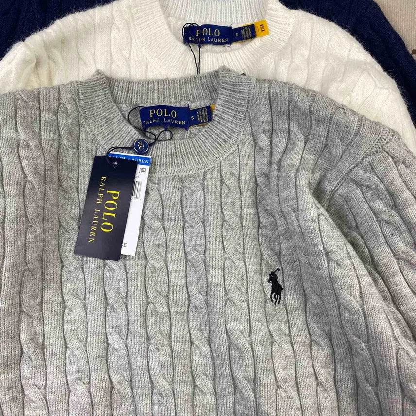 [BUNJANG] Polo Cable Knit Round Neck Sweater Three Colors / 정품)새상품 폴로 꽈배기 라운드니트 3가지컬러