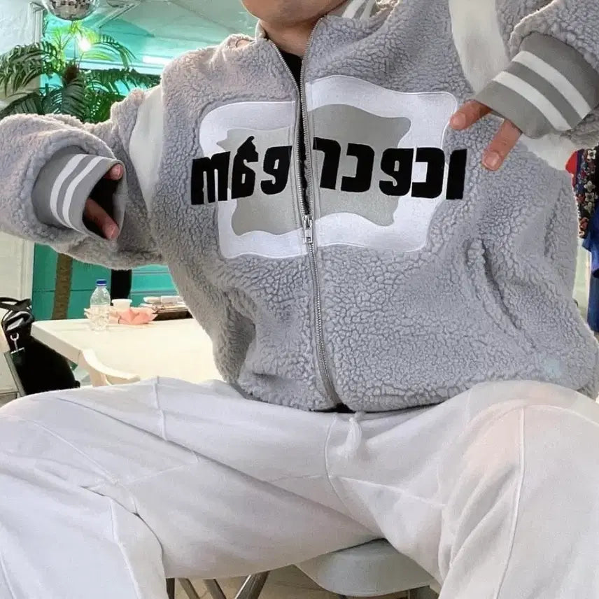 [BUNJANG] BBC Ice Cream Fleece Varsity Jacket Gray (M100-105) / Bbc 아이스크림 플리스 바시티 자켓 그레이(m100-105)