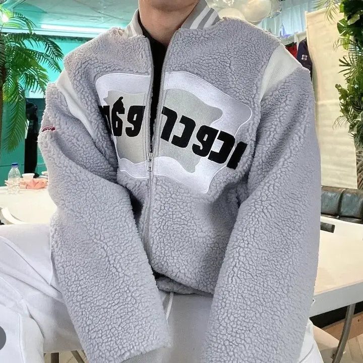 [BUNJANG] BBC Ice Cream Fleece Varsity Jacket Gray (M100-105) / Bbc 아이스크림 플리스 바시티 자켓 그레이(m100-105)